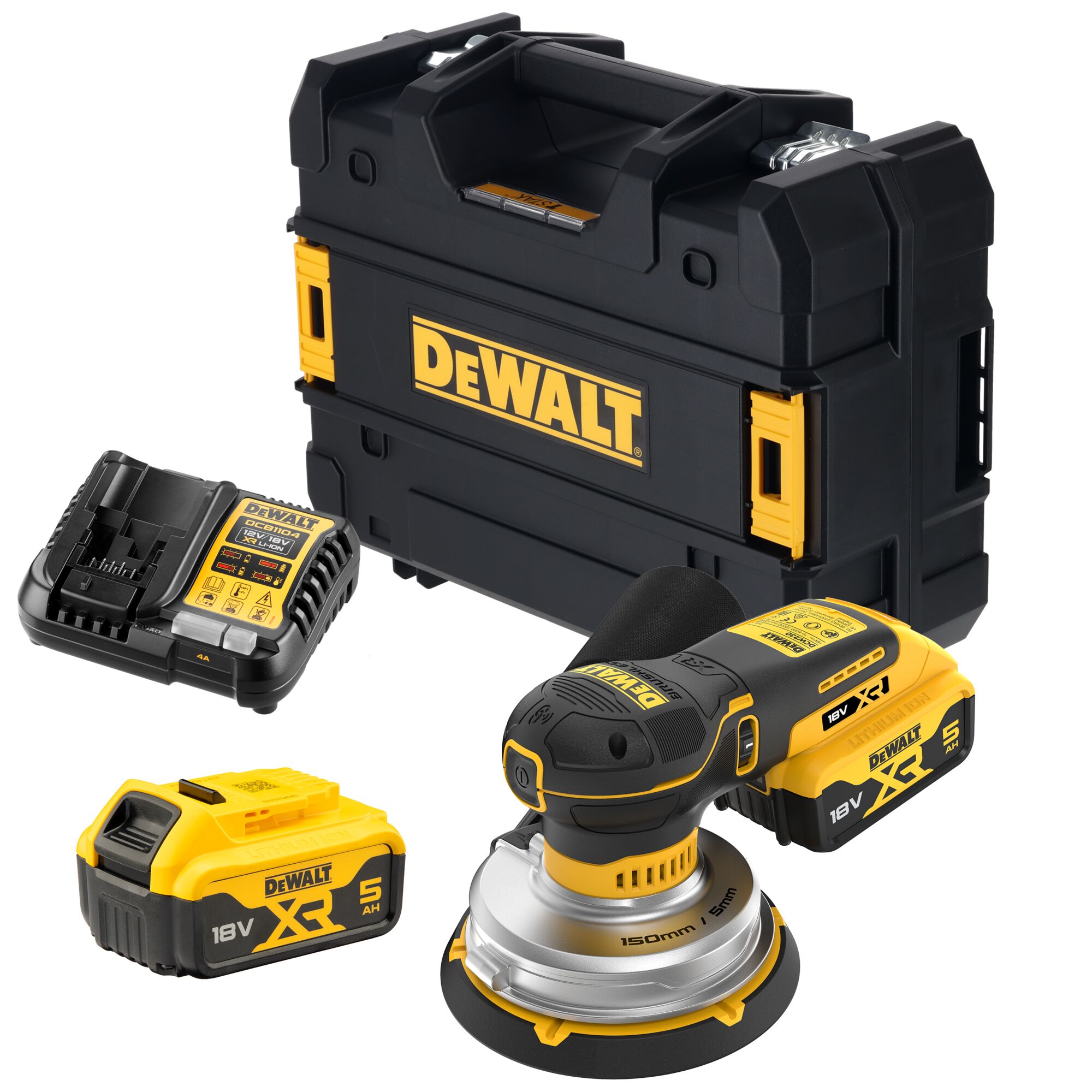 Dewalt Akku-exzenterschleifer Dcw230p2, 150mm, 18v 2x 5,0 Ah Und Ladegerät In Tstak