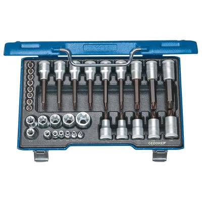 Schraubendreher-Satz, Set 34-teilig, 1/4 + 1/2", Bit-Einsätze, TX, 19 TX 20