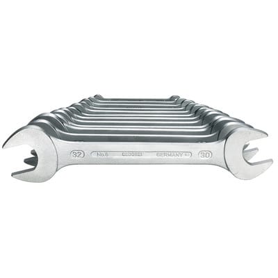 Doppelmaulschlüssel Satz 12-teilig, SW 6-34mm, flach, matt verchromt, 6-122 ISO