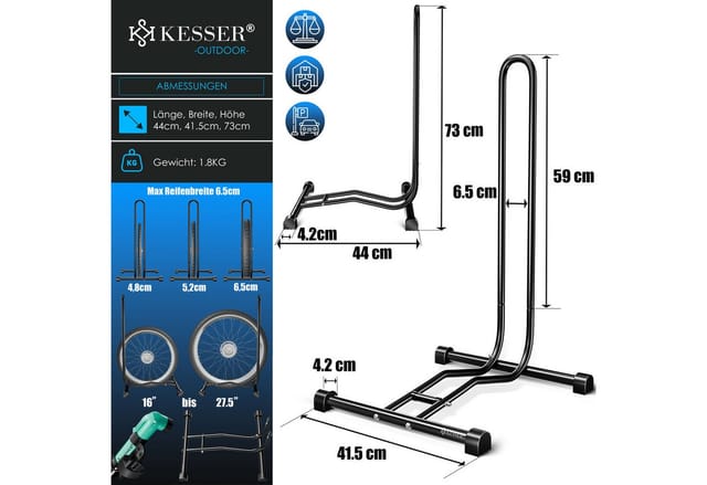 Kesser® Fahrradständer Boden Einzeln, Für Reifenbreite Bis 65mm, Freistehend – Schwarz / 1er Set