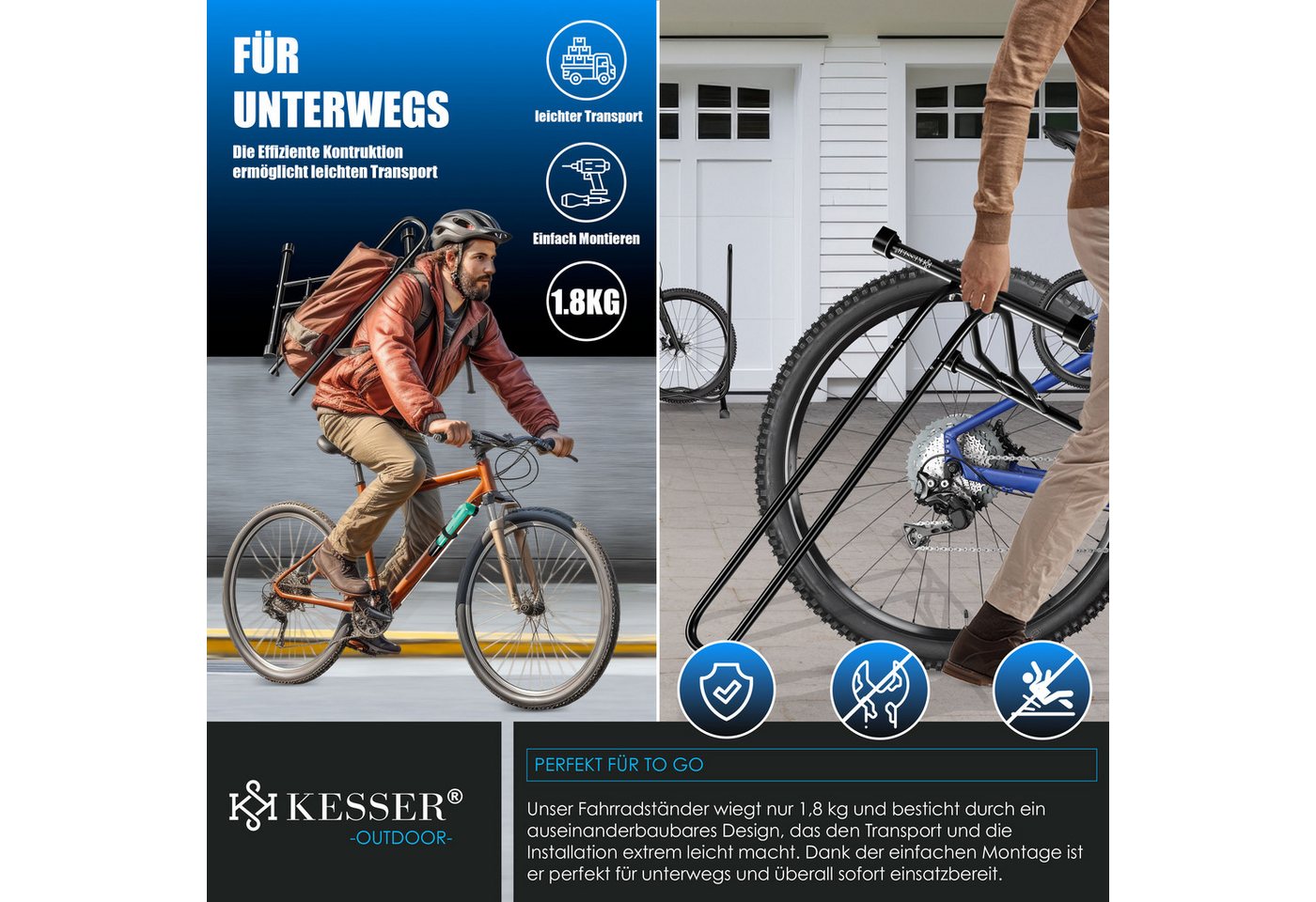 Kesser® Fahrradständer Boden Einzeln, Für Reifenbreite Bis 65mm, Freistehend – Schwarz / 1er Set Bild 3