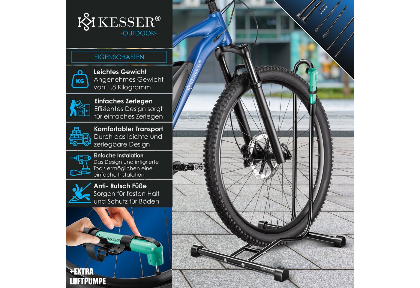 Kesser® Fahrradständer Boden Einzeln, Für Reifenbreite Bis 65mm, Freistehend – Schwarz / 1er Set Bild 4