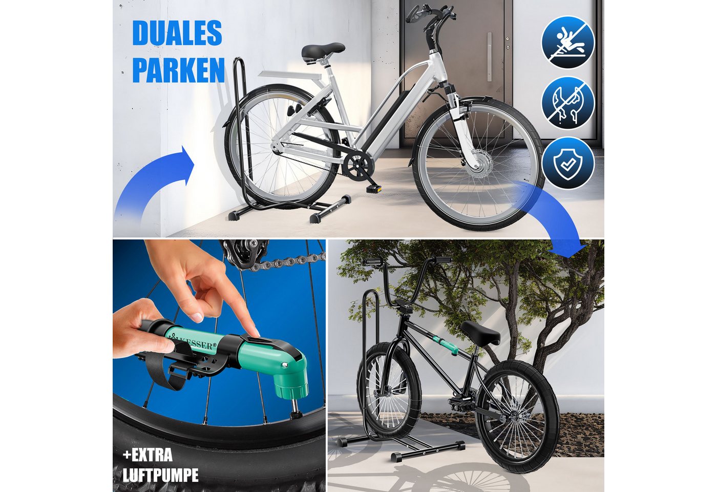 Kesser® Fahrradständer Boden Einzeln, Für Reifenbreite Bis 65mm, Freistehend – Schwarz / 1er Set Bild 5