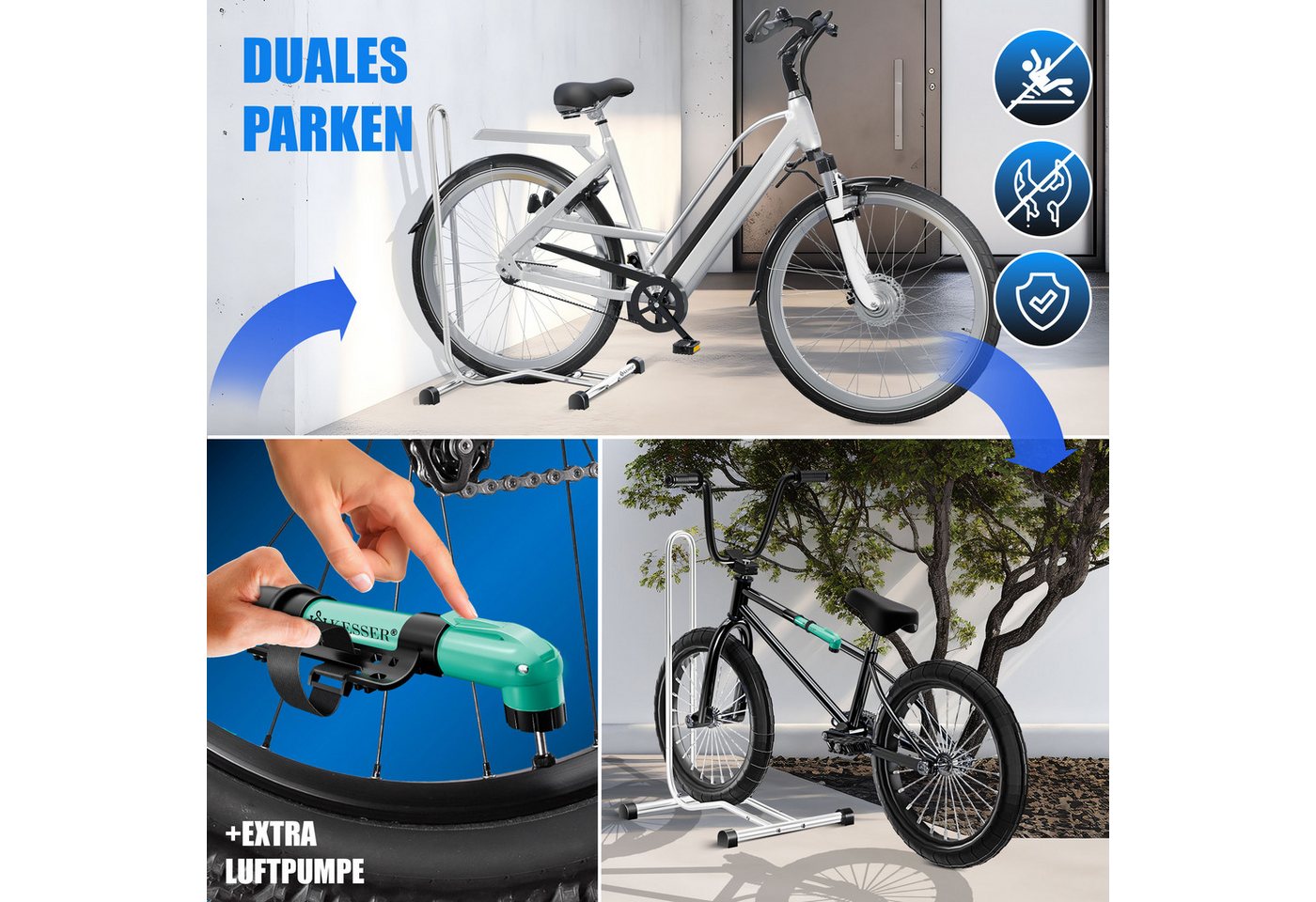 Kesser® Fahrradständer Boden Einzeln, Für Reifenbreite Bis 65mm, Freistehend – Silber / 1er Set Bild 2