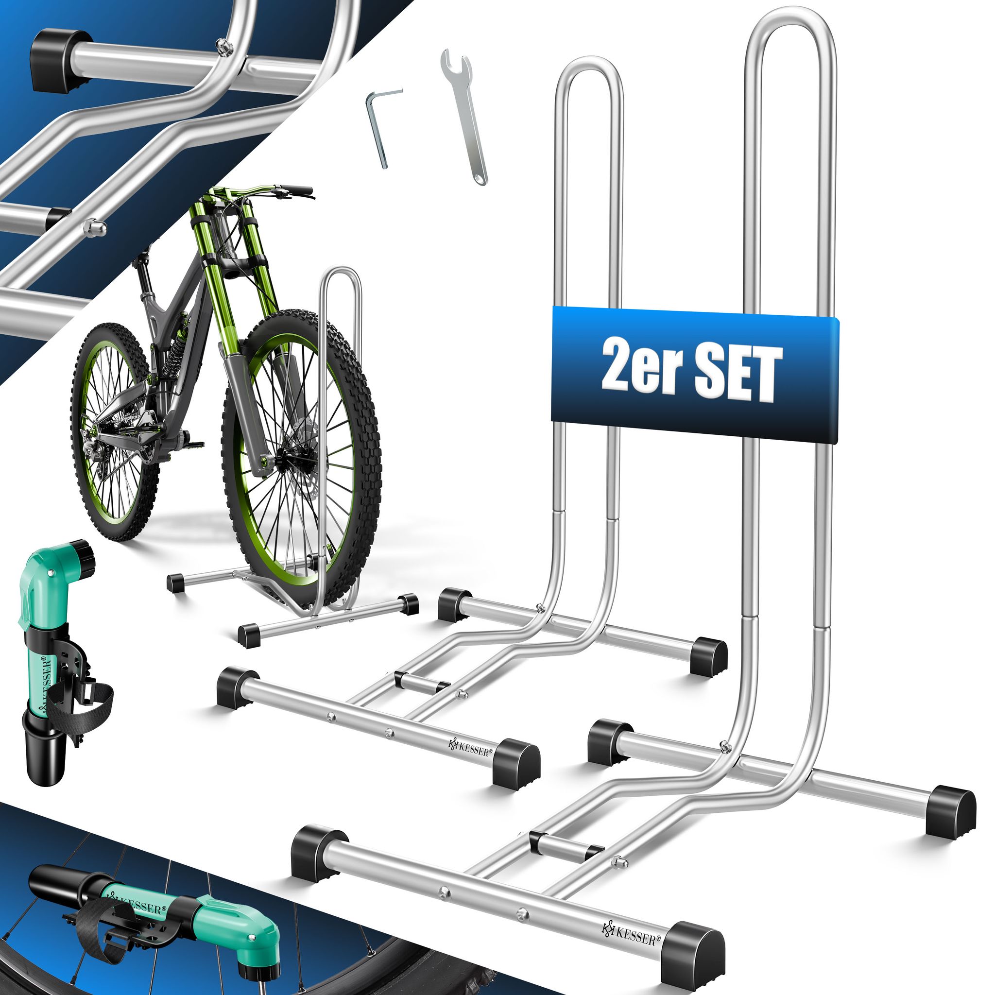 Kesser® Fahrradständer Boden Einzeln, Für Reifenbreite Bis 65mm, Freistehend – Silber / 2er Set