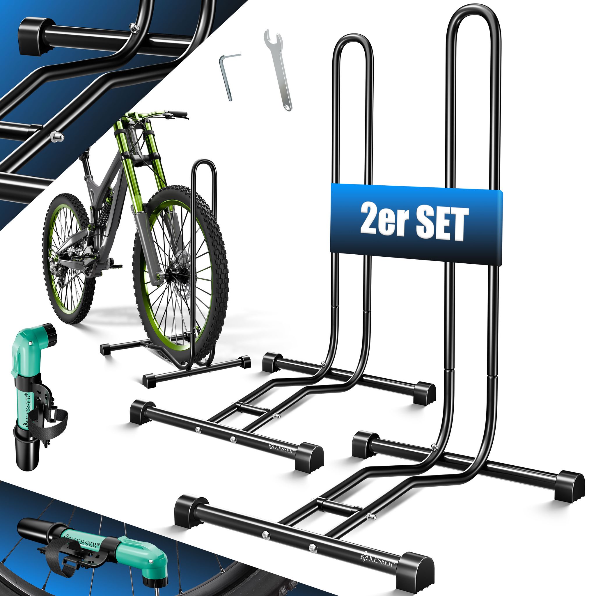 Kesser® Fahrradständer Boden Einzeln, Für Reifenbreite Bis 65mm, Freistehend – Schwarz / 2er Set