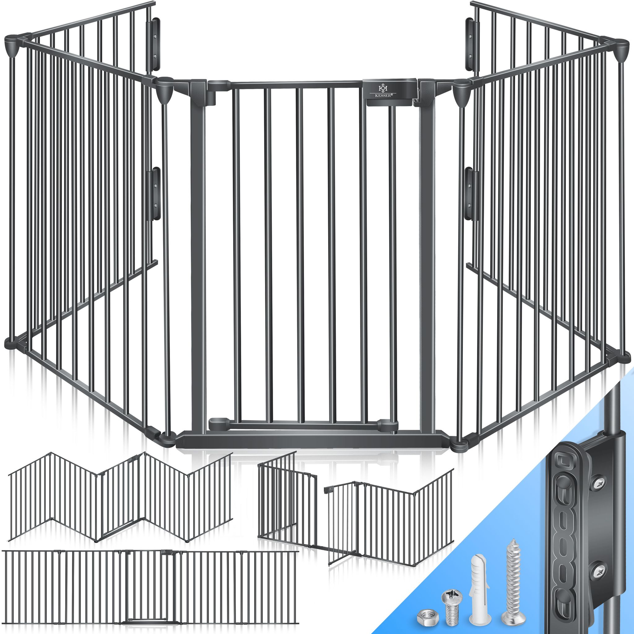 Kesser® Kaminschutzgitter Mit Tür Metall Ofenschutzgitter Laufgitter – Anthrazit - 540 Cm Länge
