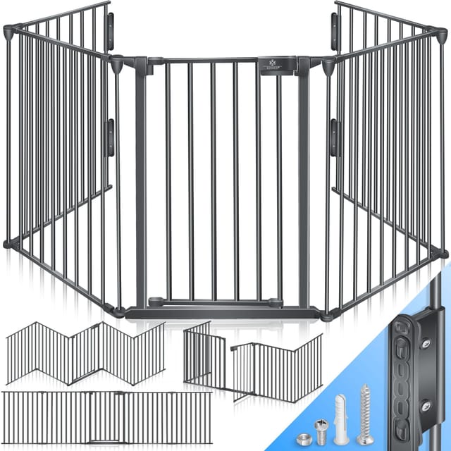 Kesser® Kaminschutzgitter Mit Tür Metall Ofenschutzgitter Laufgitter – Anthrazit - 540 Cm Länge