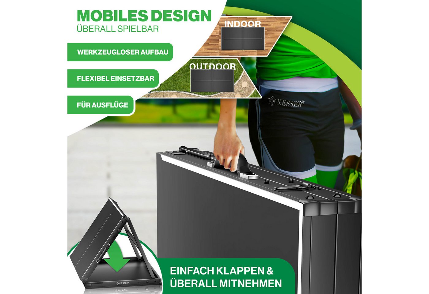 Kesser® Mini Tischtennisplatte Kompakt – Faltbar & Platzsparend, Mit Netz, 2 – Schwarz / Schwarz Bild 2