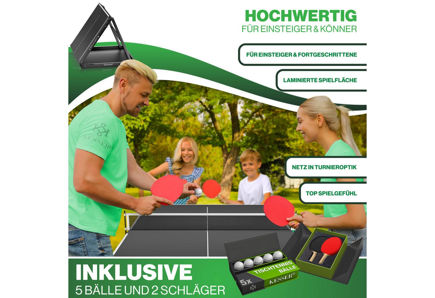 Kesser® Mini Tischtennisplatte Kompakt – Faltbar & Platzsparend, Mit Netz, 2 – Schwarz / Schwarz Bild 3