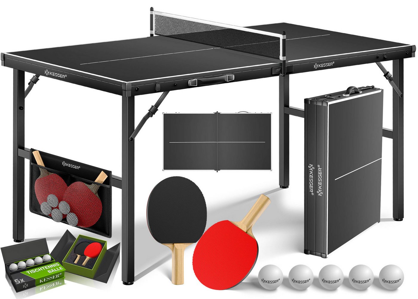 Kesser® Mini Tischtennisplatte Kompakt – Faltbar & Platzsparend, Mit Netz, 2 – Schwarz / Schwarz Bild 4