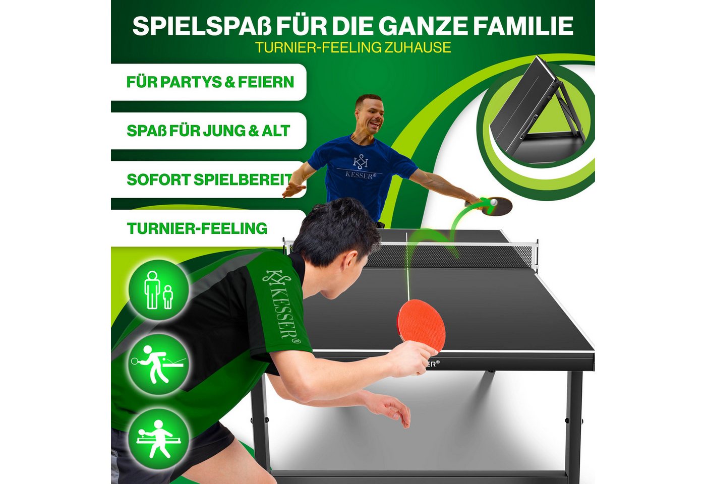 Kesser® Mini Tischtennisplatte Kompakt – Faltbar & Platzsparend, Mit Netz, 2 – Schwarz / Schwarz Bild 5