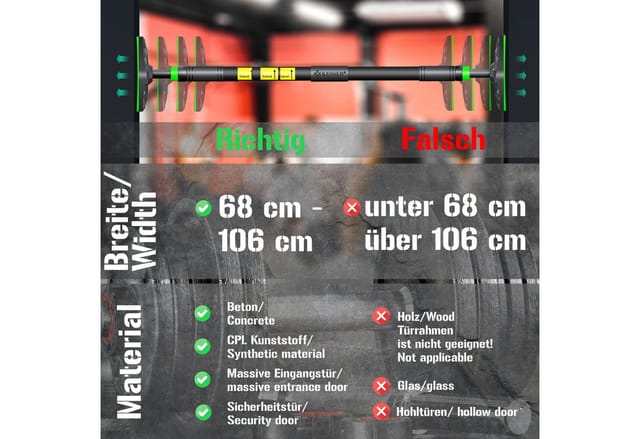 Kesser® Klimmzugstange Türrahmen Verstellbar 68-106cm, Pull Up Bar, Bis – Klimmzugstange Classic