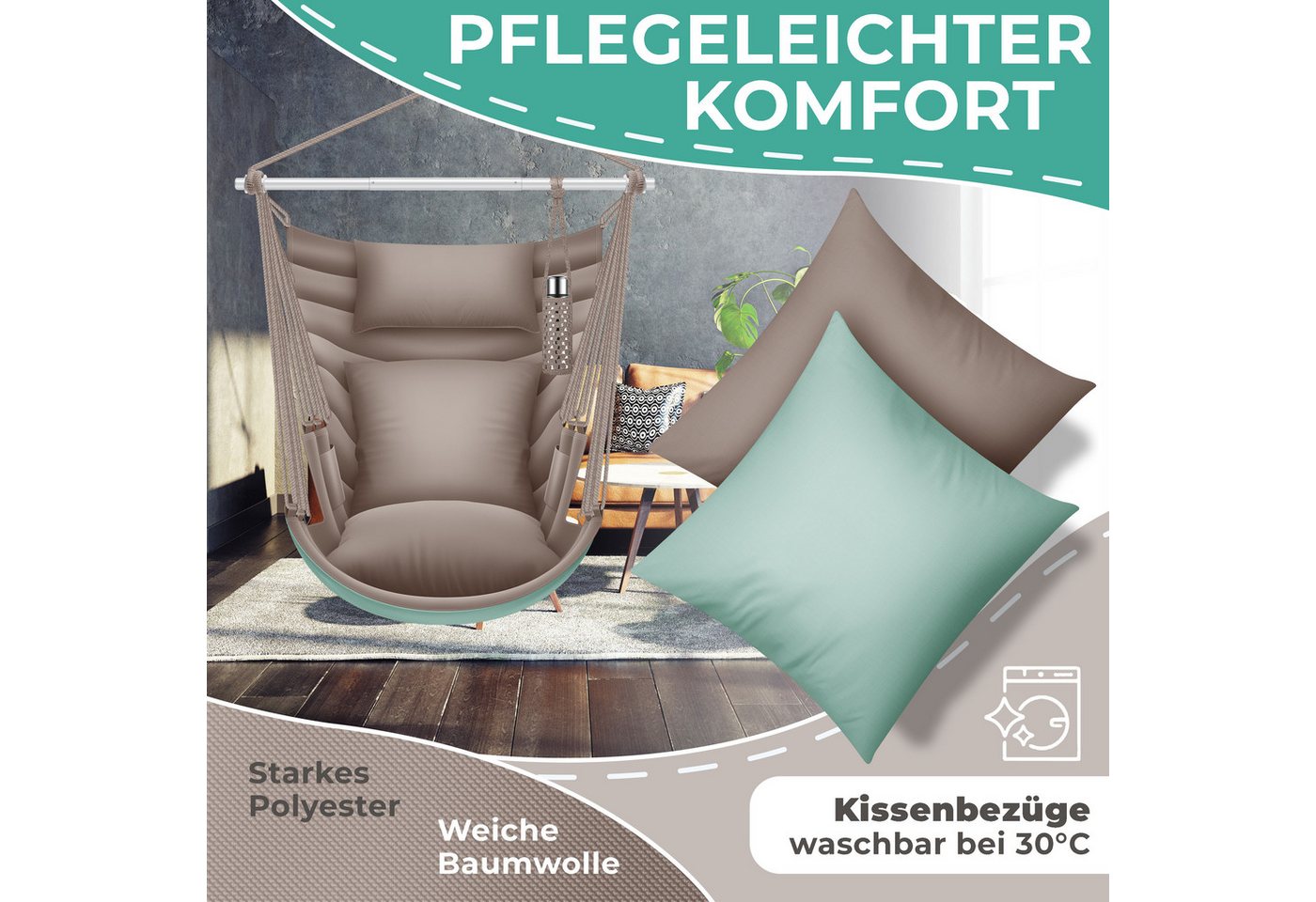 Kesser® Hängesessel Haiti 150kg, 360° Drehung, Uv-beständig & Wasserfest – Stone Green / Taupe Bild 2