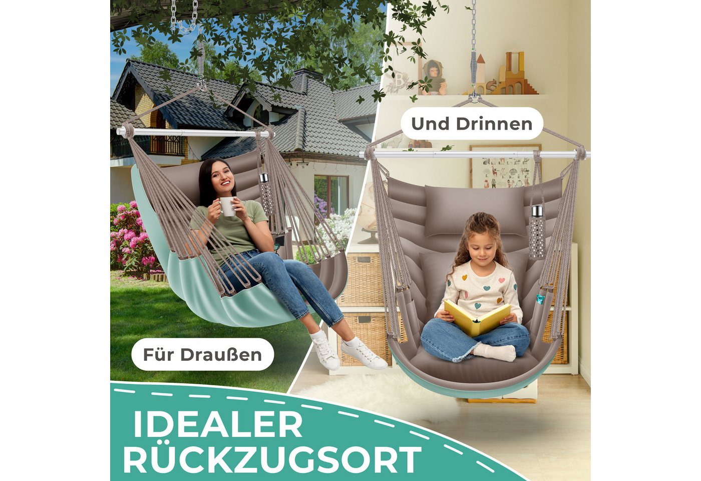 Kesser® Hängesessel Haiti 150kg, 360° Drehung, Uv-beständig & Wasserfest – Stone Green / Taupe Bild 4