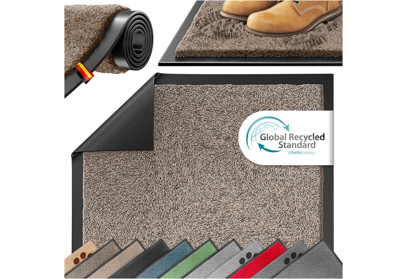 Kesser® Schmutzfangmatte Fußmatte Rutschfest, Waschbar & Wetterfest – 50x80cm / Taupe