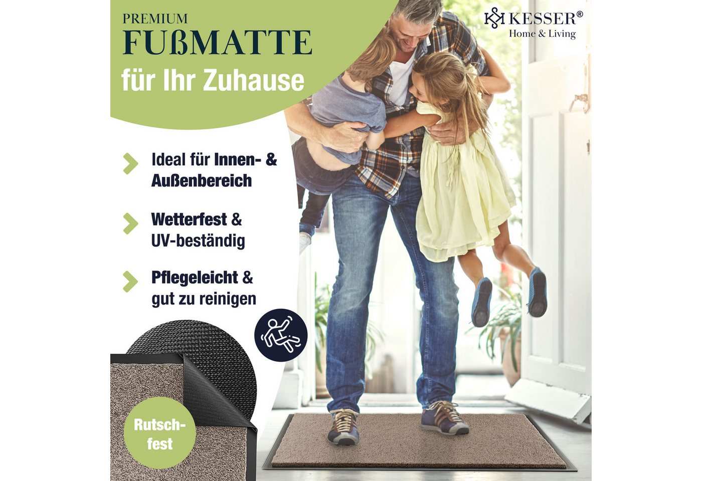 Kesser® Schmutzfangmatte Fußmatte Rutschfest, Waschbar & Wetterfest – 50x80cm / Taupe Bild 4
