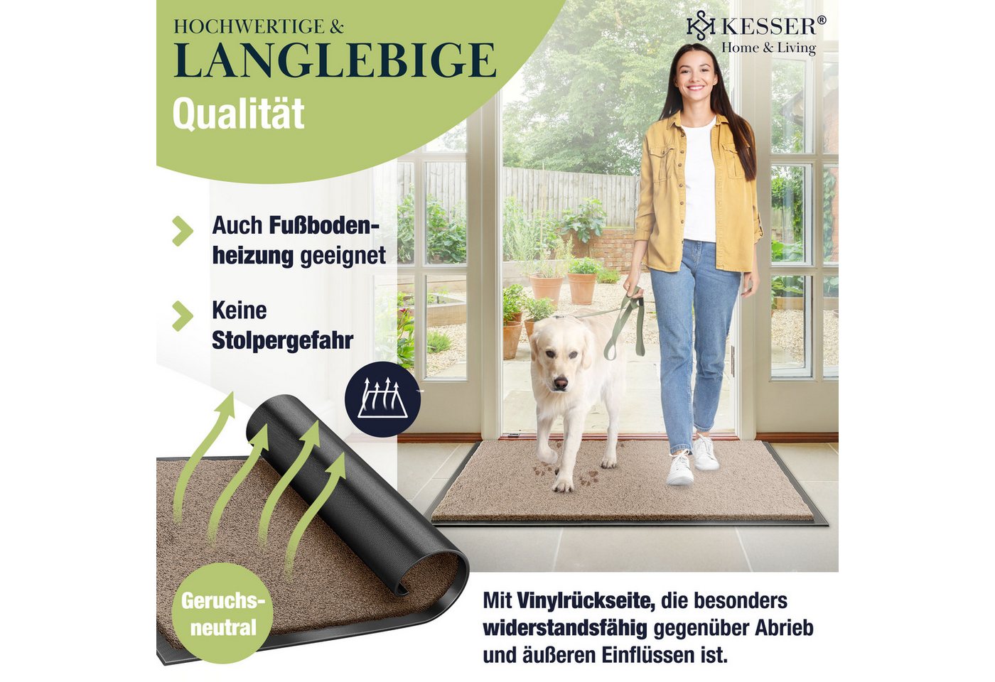 Kesser® Schmutzfangmatte Fußmatte Rutschfest, Waschbar & Wetterfest – 50x80cm / Taupe Bild 5