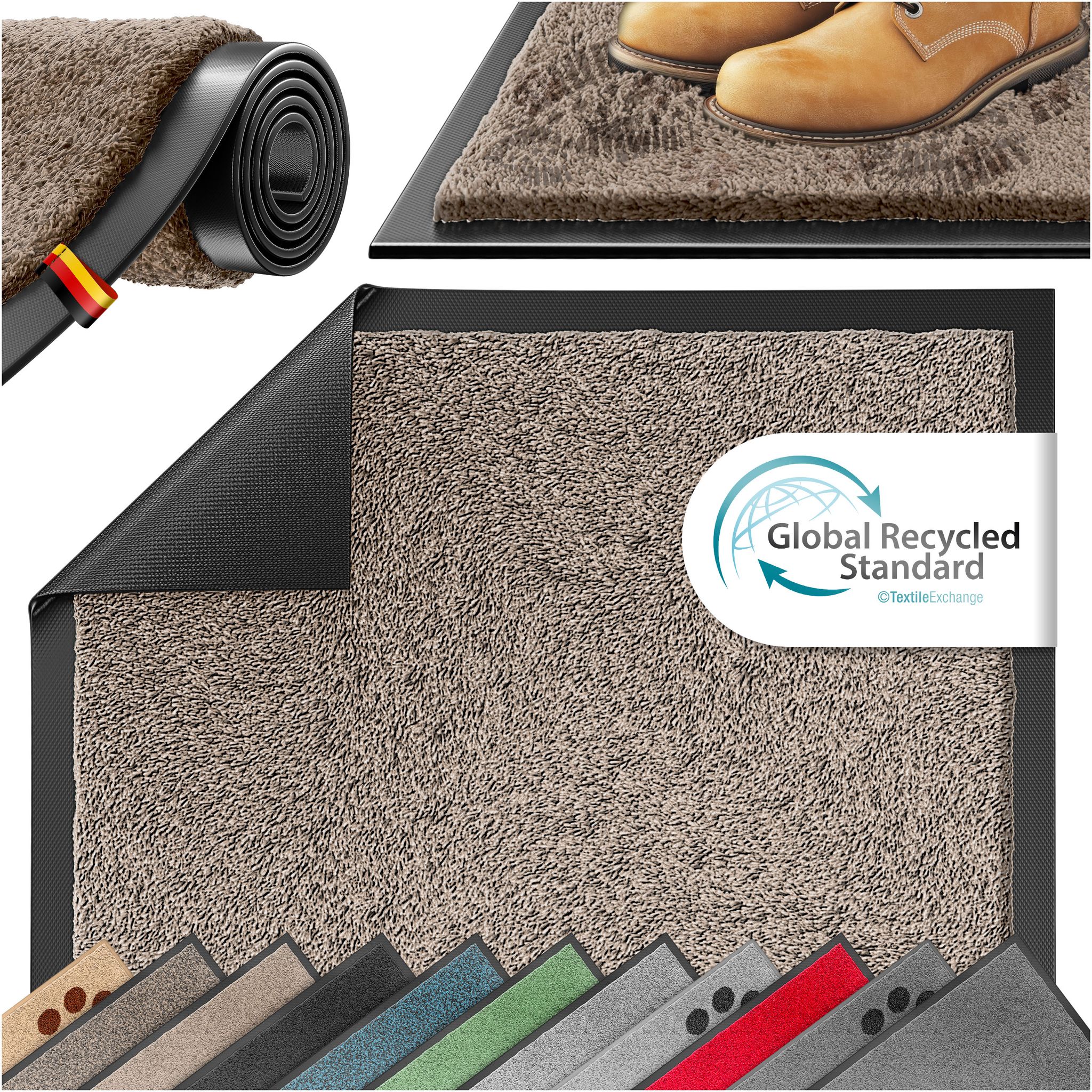 Kesser® Schmutzfangmatte Fußmatte Rutschfest, Waschbar & Wetterfest – 60x90cm / Taupe