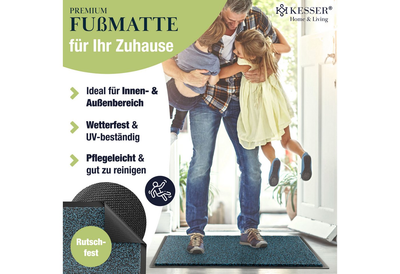 Kesser® Schmutzfangmatte Fußmatte Rutschfest, Waschbar & Wetterfest – 50x80cm / Multi