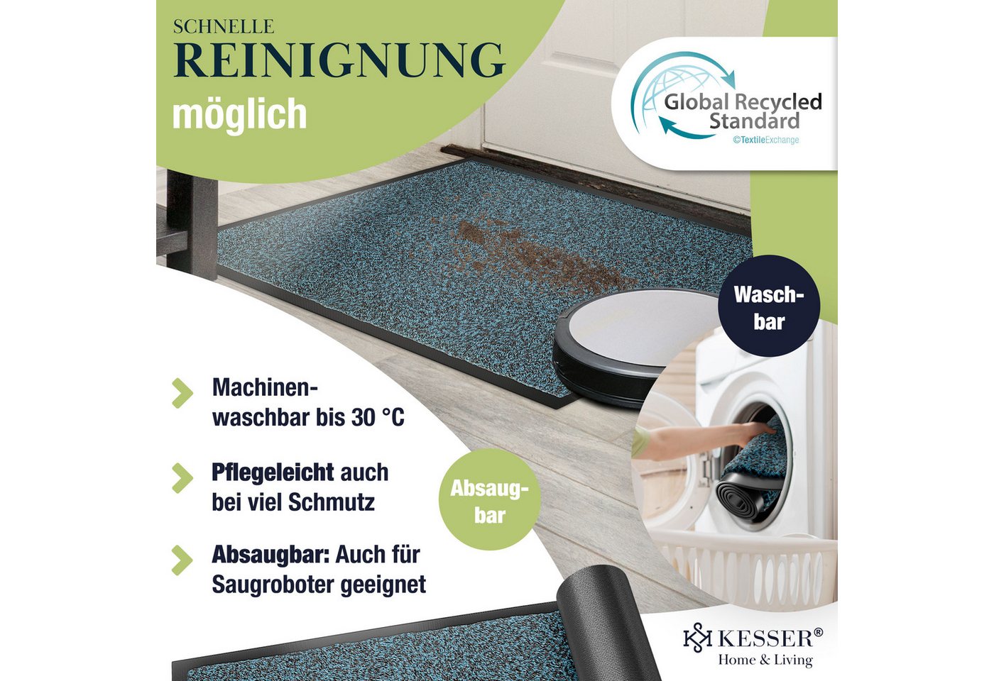 Kesser® Schmutzfangmatte Fußmatte Rutschfest, Waschbar & Wetterfest – 50x80cm / Multi Bild 2