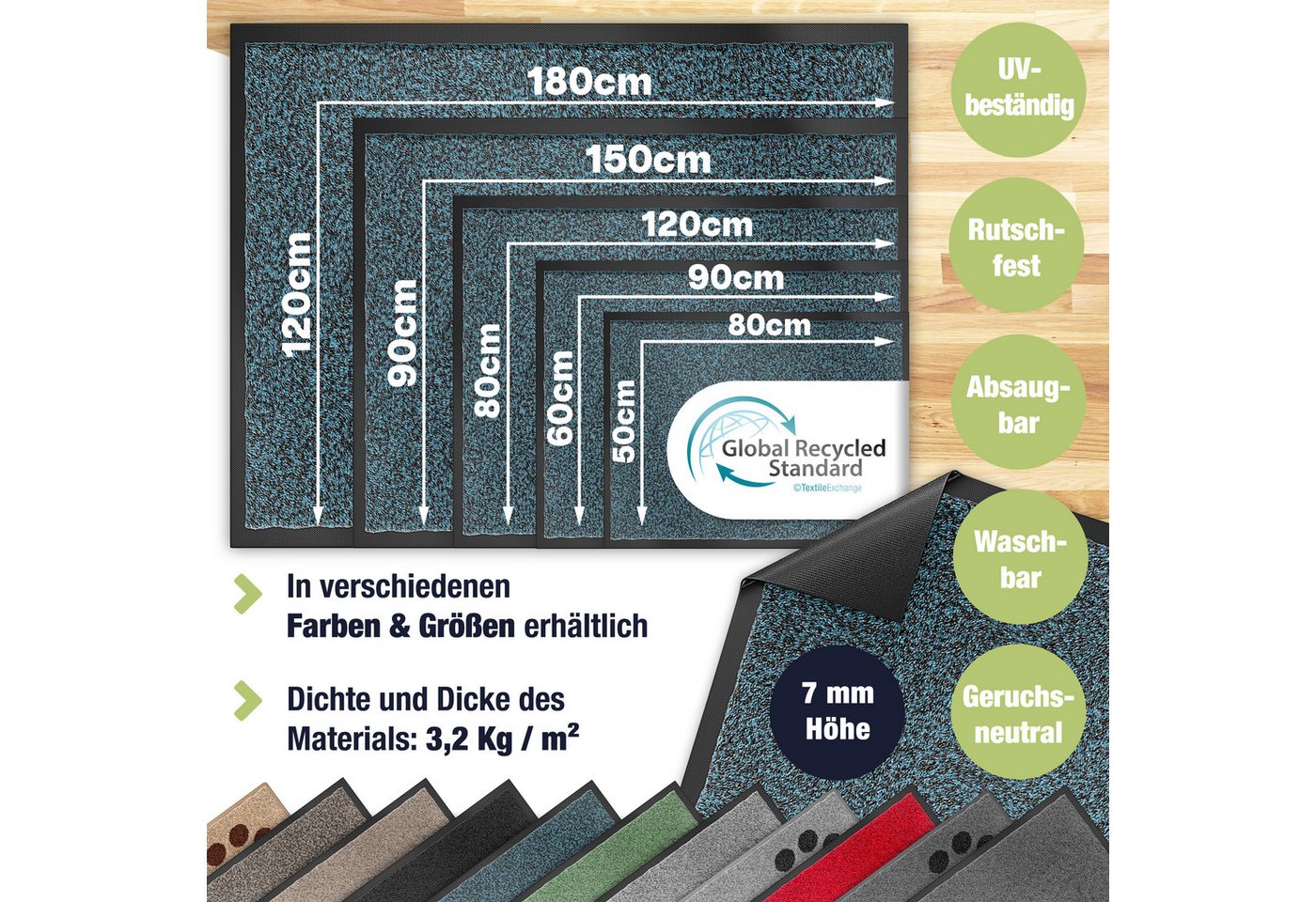 Kesser® Schmutzfangmatte Fußmatte Rutschfest, Waschbar & Wetterfest – 50x80cm / Multi Bild 5