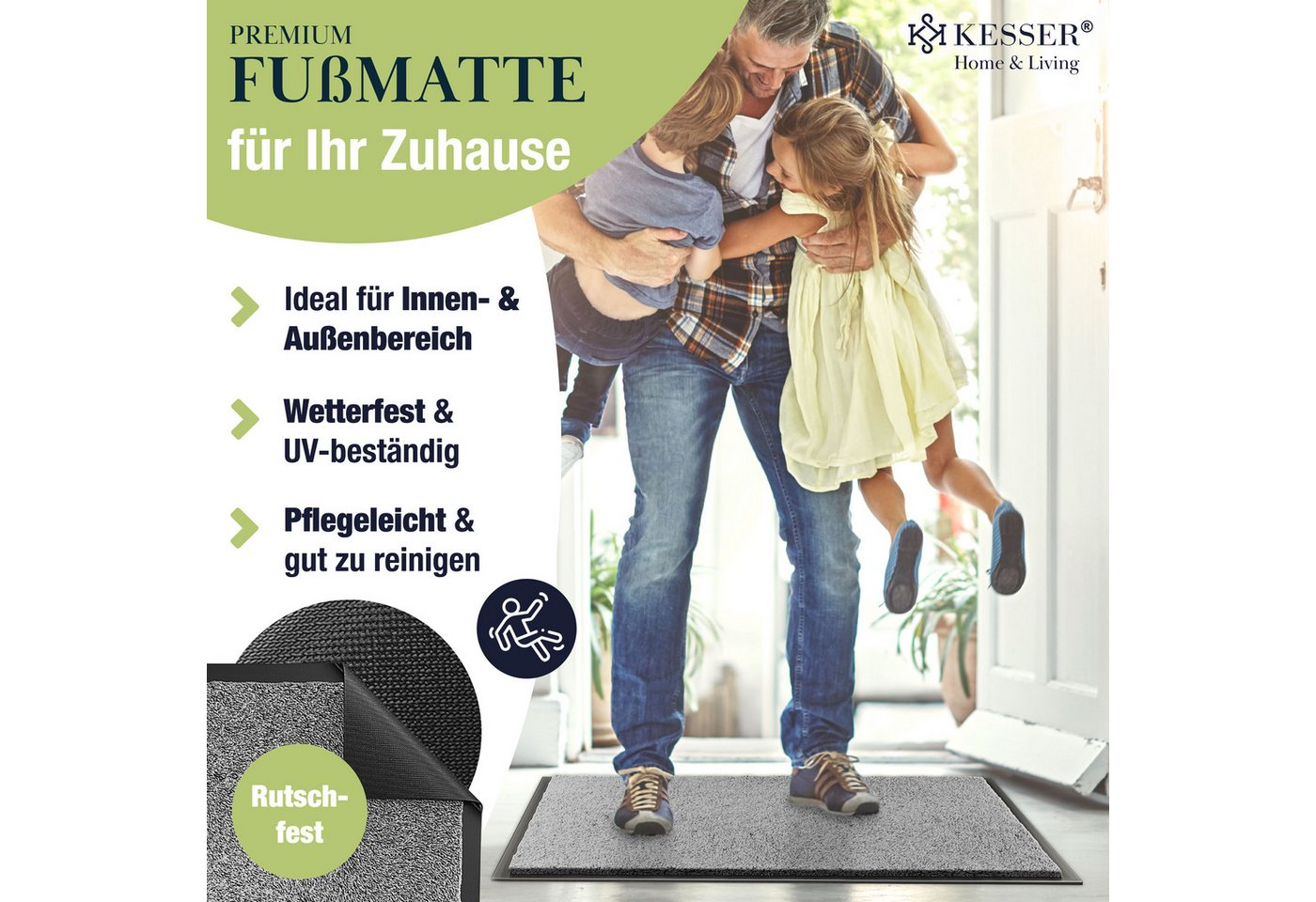 Kesser® Schmutzfangmatte Fußmatte Rutschfest, Waschbar & Wetterfest – 60x90cm / Hellgrau Bild 4