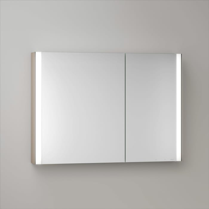 Keuco Royal Metis Led Aufputz-spiegelschrank 100 X 71 Cm, 2 Türen Mit Spiegelheizung, Asymetrisch