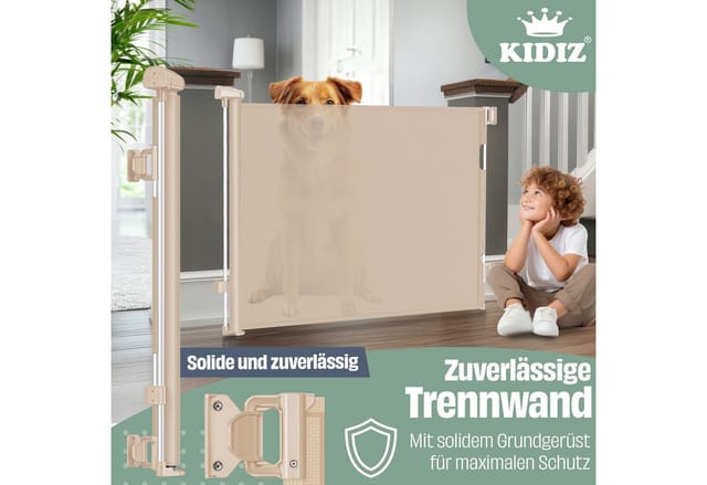 Kidiz® Treppenschutzgitter Ausziehbar, Kindersicher, Inkl. Bodenanker – 0-140cm, / Beige