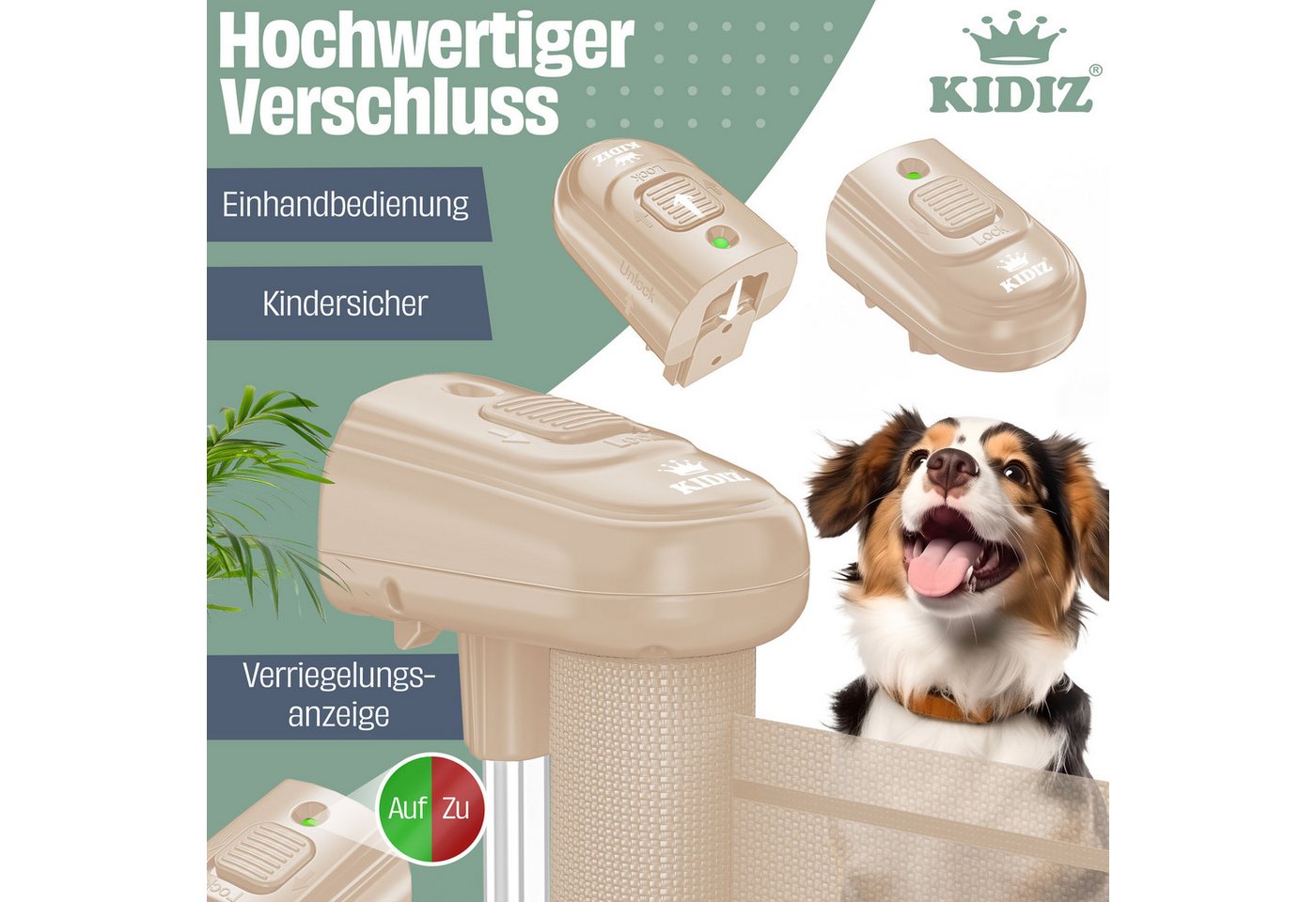 Kidiz® Treppenschutzgitter Ausziehbar, Kindersicher, Inkl. Bodenanker – 0-140cm, / Beige Bild 3
