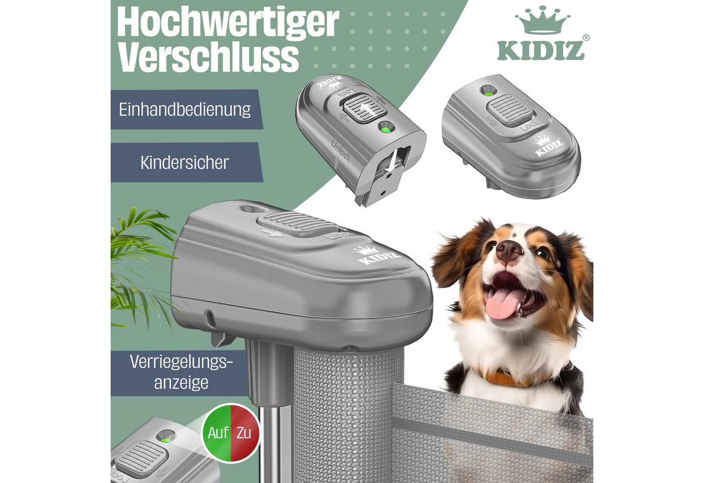 Kidiz® Treppenschutzgitter Ausziehbar, Kindersicher, Inkl. Bodenanker – 0-140cm, / Hellgrau Bild 2