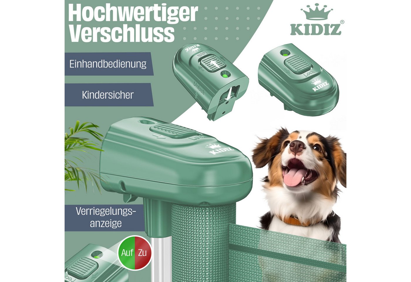 Kidiz® Treppenschutzgitter Ausziehbar, Kindersicher, Inkl. Bodenanker – 0-140cm, / Dunkelgrün