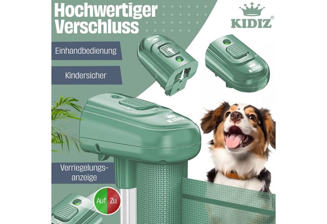 Kidiz® Treppenschutzgitter Ausziehbar, Kindersicher, Inkl. Bodenanker – 0-140cm, / Dunkelgrün