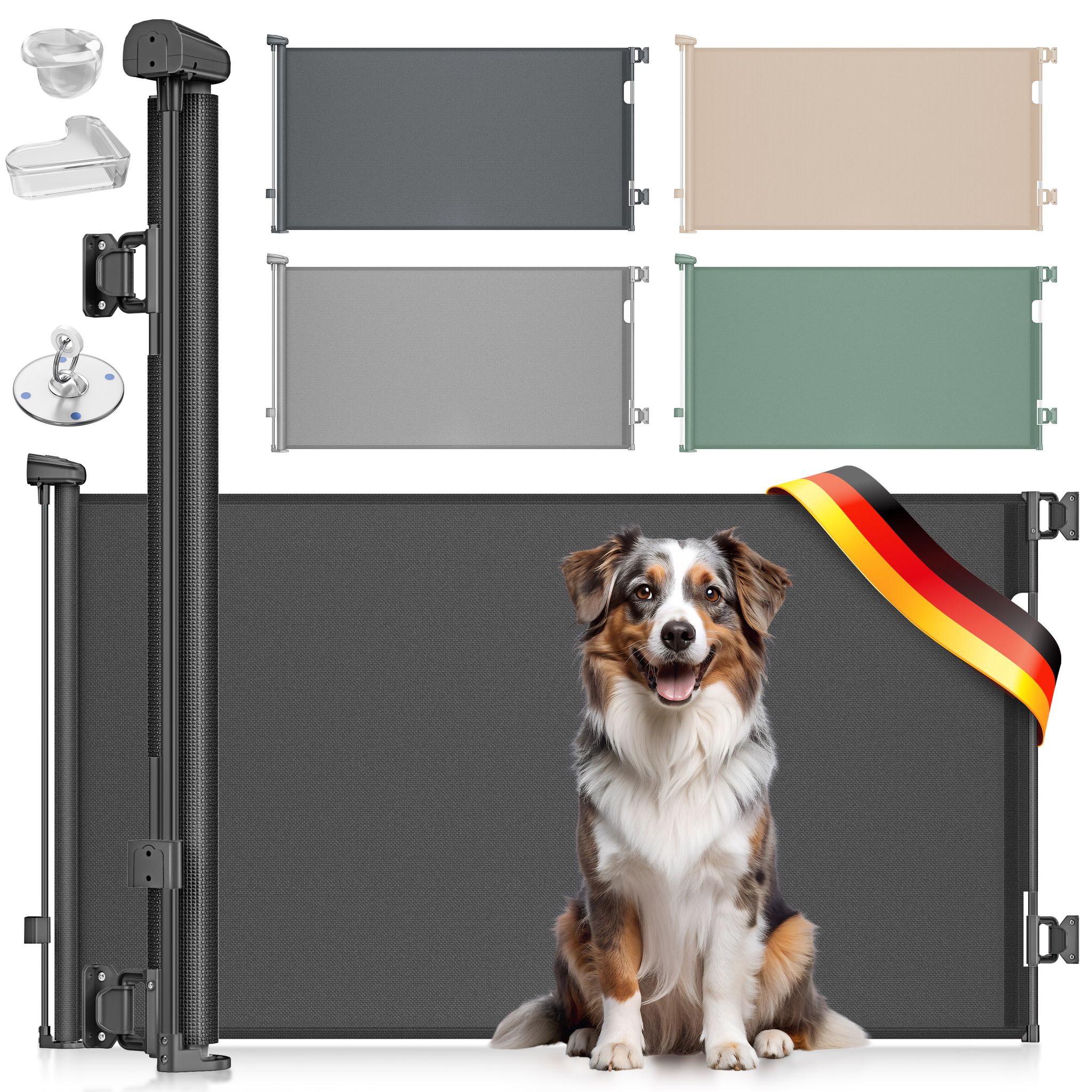 Kidiz® Treppenschutzgitter Ausziehbar, Kindersicher, Inkl. Bodenanker – 0-180cm, / Anthrazit