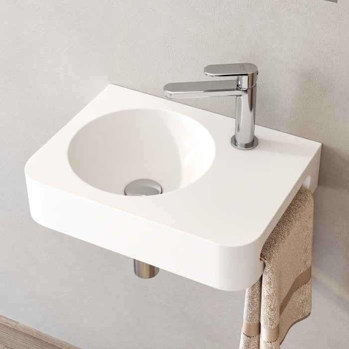 Kronenbach Stone Handwaschbecken 45 X 33 Cm Becken Links Mit Hahnlochbohrung, Mit Handtuchhalterung