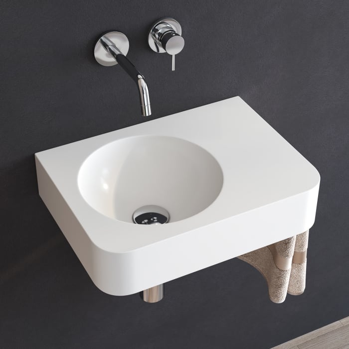 Kronenbach Stone Handwaschbecken 45 X 33 Cm Becken Links Ohne Hahnlochbohrung, Mit Handtuchhalterung