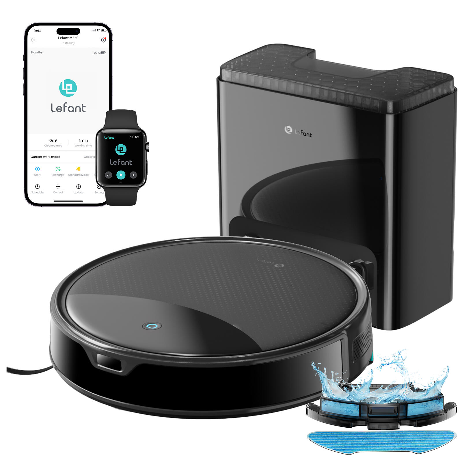 Lefant M350 Saug‑wisch‑roboter 6000pa, Auto‑entleerstation 75 Tage, 7,9 cm Flach, Tof‑navigation, Psd‑hindernisvermeidung, 3‑in‑1, W‑lan/app/alexa