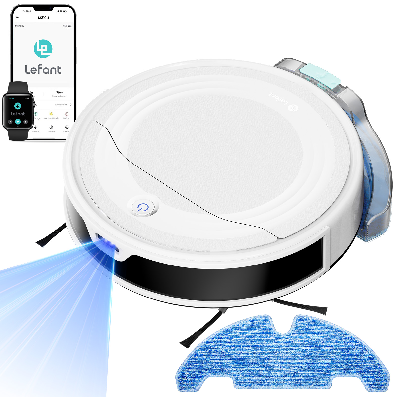 Lefant M310 Ultra Saug‑wisch‑roboter 6000pa, Dtof‑navigation, Psd‑hindernisvermeidung, Verhedderungsschutz, Haustierhaare, Hartböden, App/alexa