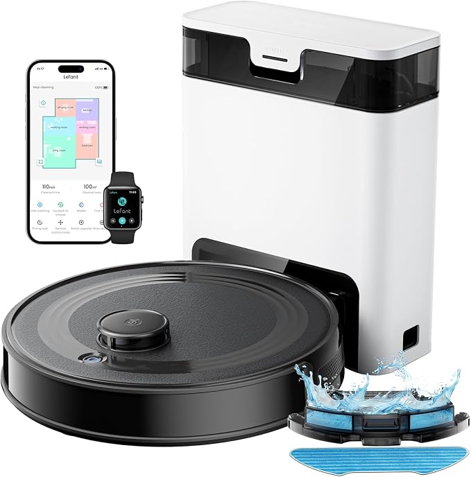 Lefant M2 Pro Saugroboter Mit Wischfunktion 6000pa Mit Automatischer Staubentleerungsstation, Laser-navigation Mit Kartierung, Individuelle Reinigung, Psd-hinderniserkennung, Ideal Für Tierhaare – Sch