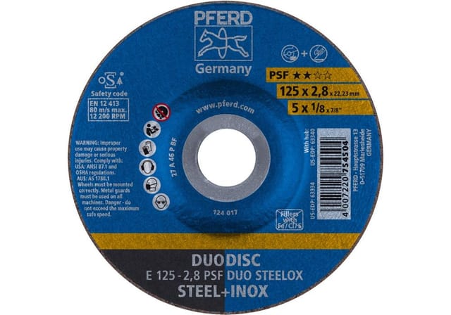 DUODISC Trenn-/Schleif. E 125x2,8x22,23 mm gekr. Uni.-Linie PSF DUO STEELOX f. Stahl/VA