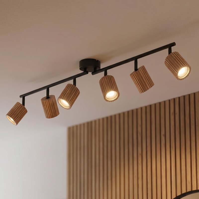 [gebraucht] B-ware Lindby Deckenstrahler Stralino 6-flammig Led Deckenlampe Dimmbar Holz Schwarz