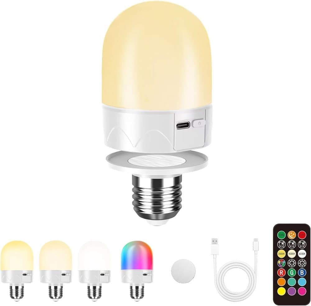 Wiederaufladbare Rgb-led-lampe Mit Usb-anschluss Und Fernbedienung – E27-sockel, 12 Farben + Dimmbar (800 Lumen), 3-stunden-timer, Wiederaufladbares Nachtlicht