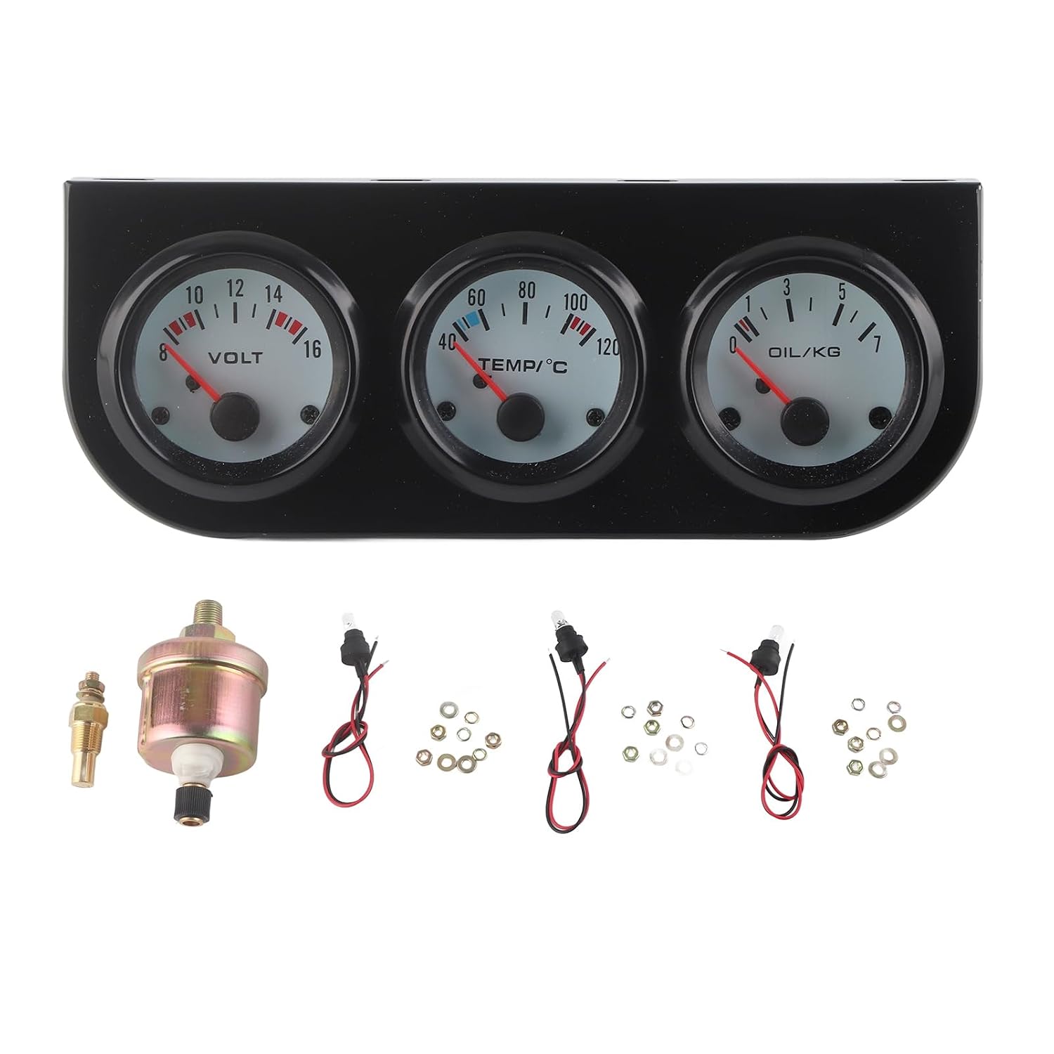Satz Aus Drei Universellen Kfz-instrumenten: Wassertemperatur, Spannung Und Öldruck (52 Mm).