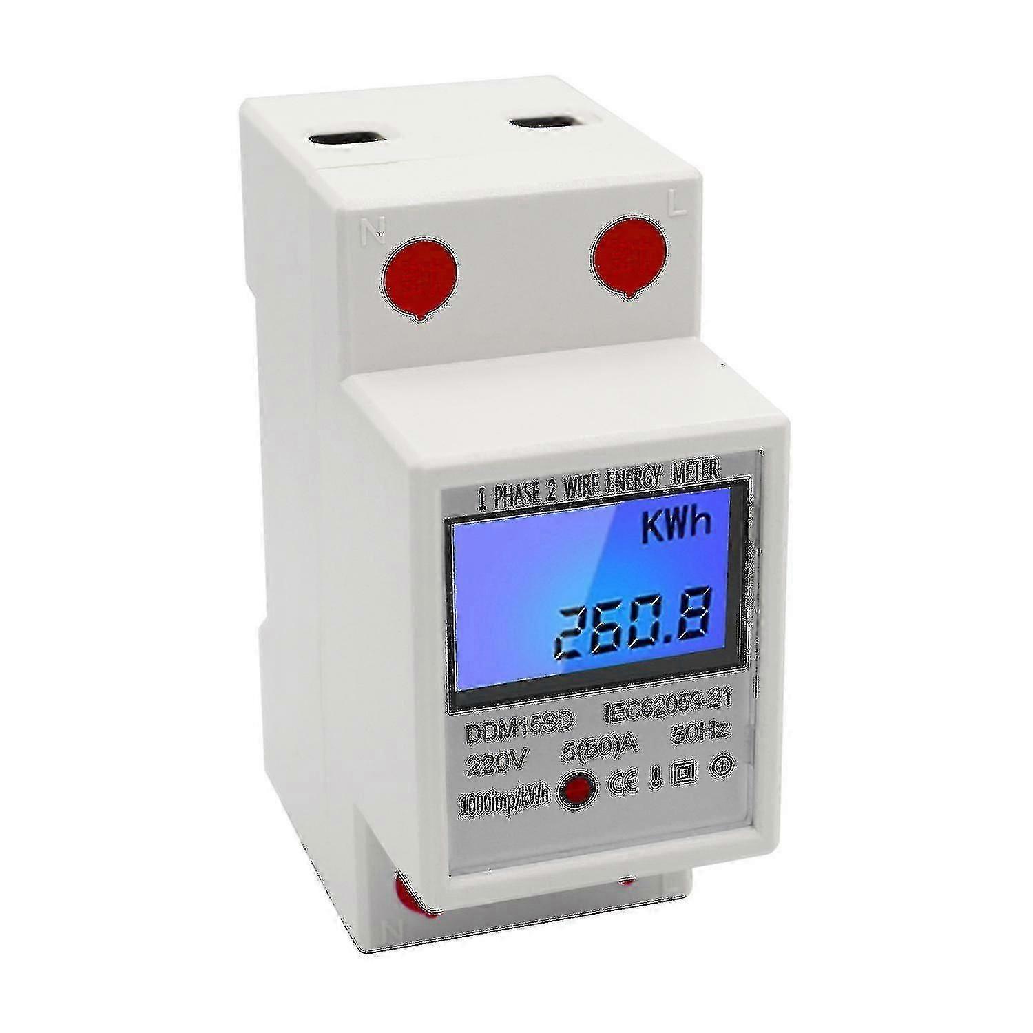 Einphasen-energiezähler Auf Din-schiene, 5–80 A, 220 V, 50 Hz, Elektronischer Kwh-zähler Mit Hintergrundbeleuchtetem Lcd-digitaldisplay Ddm15sd