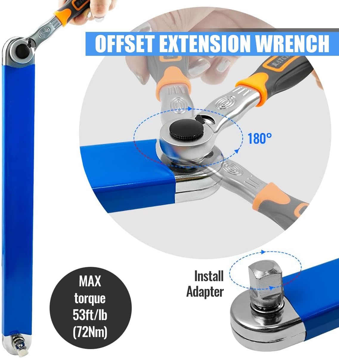 Ratschenschlüssel Aus Aluminium Mit 1/4 Zoll, 3/8 Zoll Und 1/2 Zoll Adaptern, Ideal Für Mechaniker Und Werkstätten, Blau, 38 Cm (15 Zoll).