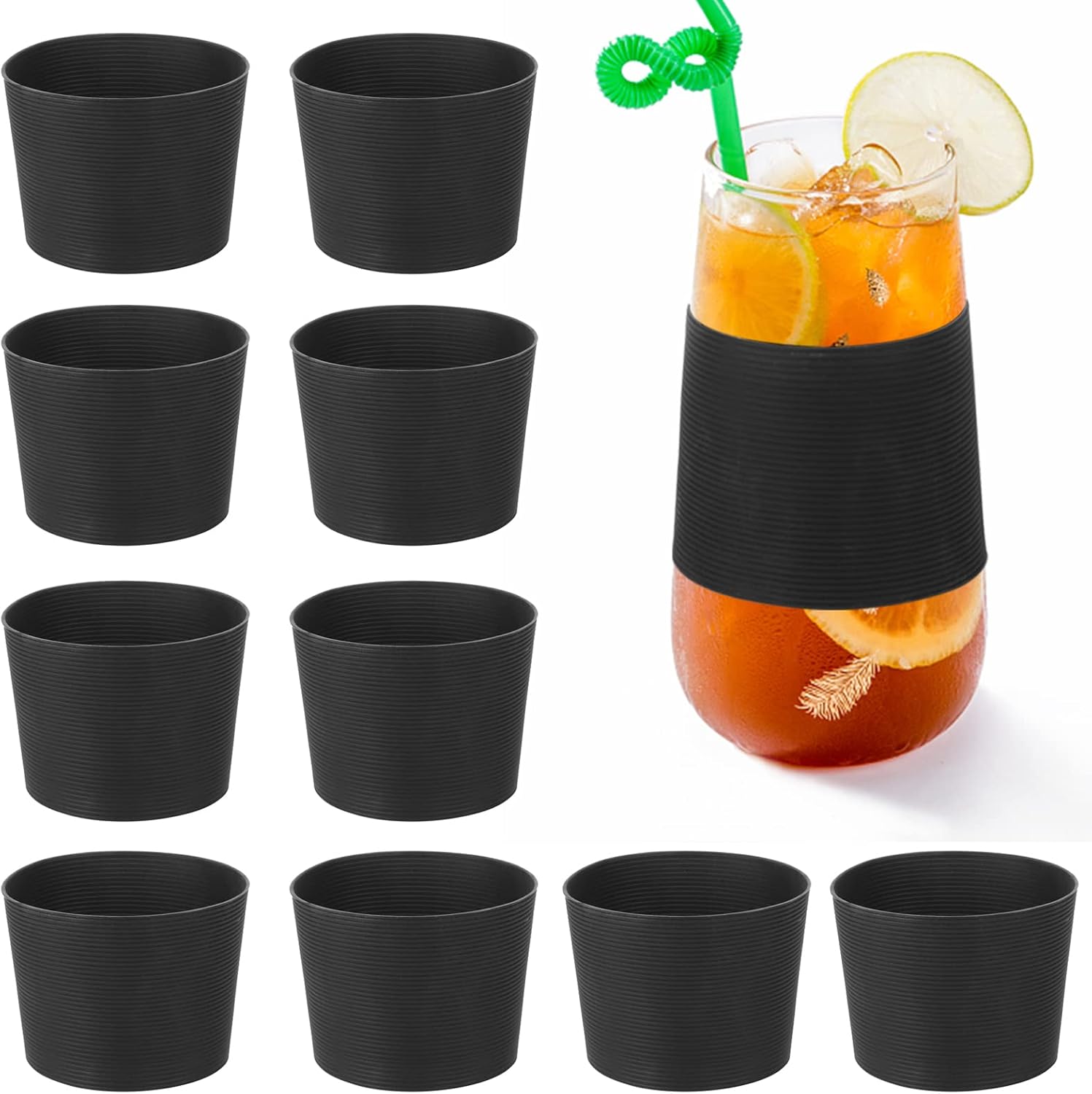 Silikon-becherhüllen, 10er-set Rutschfeste Silikonschoner, Wiederverwendbare Hüllen Für Kaffeetassen, Gläser Und Heißgetränke