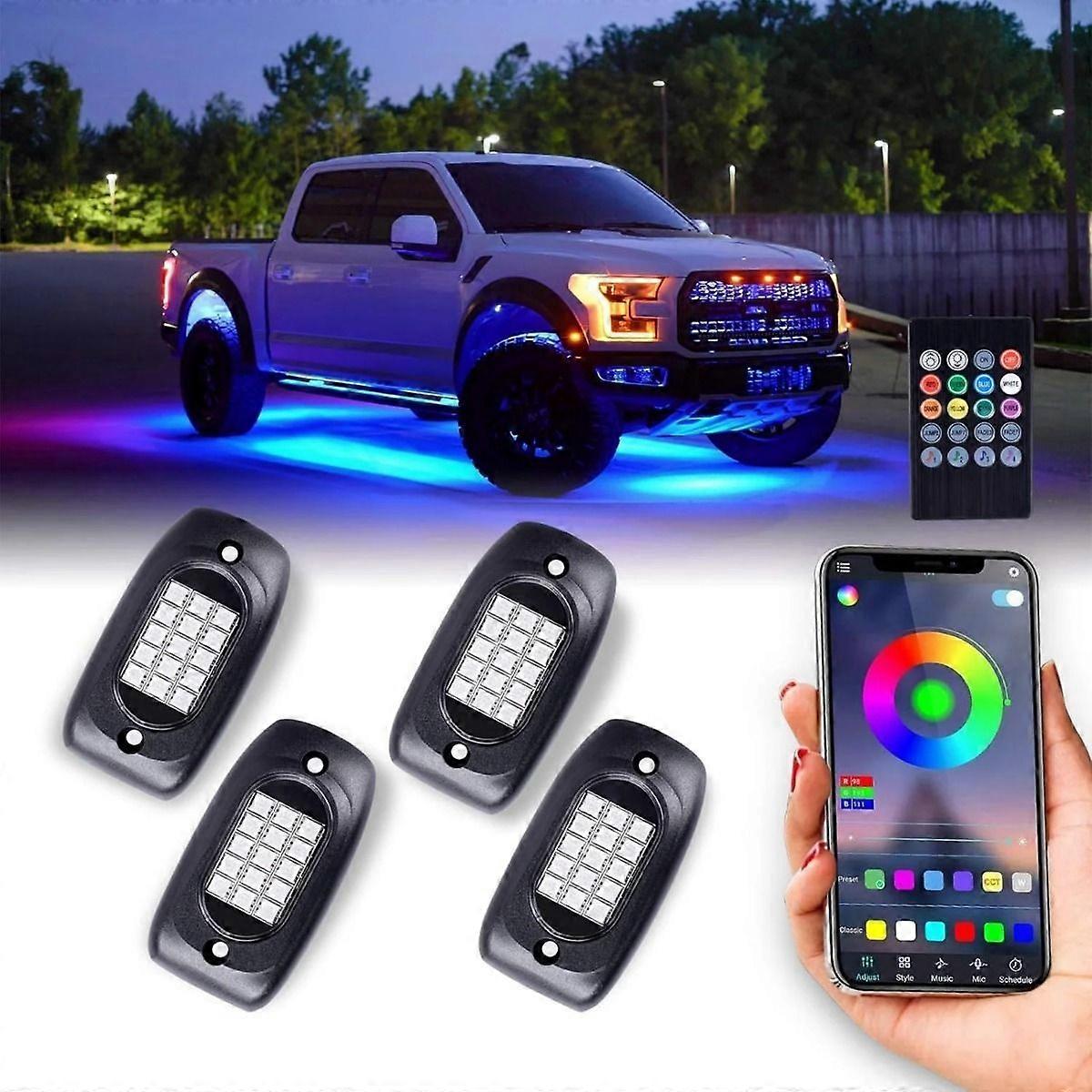 Wasserdichte Rgb-led-unterbodenbeleuchtung, 4er-pack Neon-set, Kompatibel Mit Unterbodenbeleuchtung, App- Und Funkfernbedienung, Außenbeleuchtung Kompatibel Mit Felgen, Unterbodenbeleuchtung