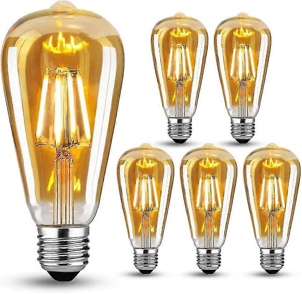 6er-pack Vintage Edison E27 Led-glühbirnen, 6 W (entspricht 60 W), Retro-stil, Perfekt Geeignet Für Ein Vintage- Und Retro-ambiente, Warmweißes Licht.