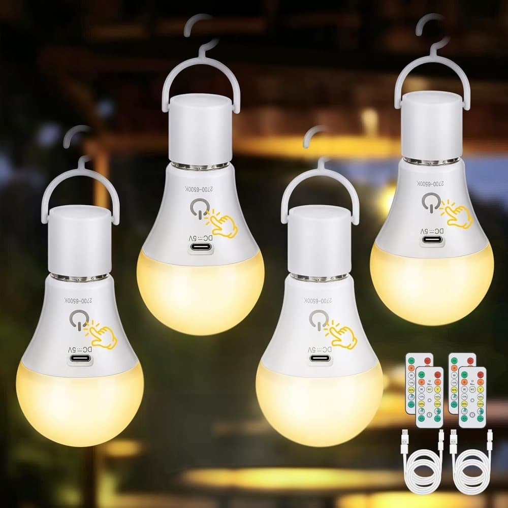 Wiederaufladbare Led-lampe (2er- Oder 4er-pack) Mit Fernbedienung – E27-sockel, Usb, 3 Farben, Dimmbar, Touch-bedienung, Außen- Und Notbeleuchtung