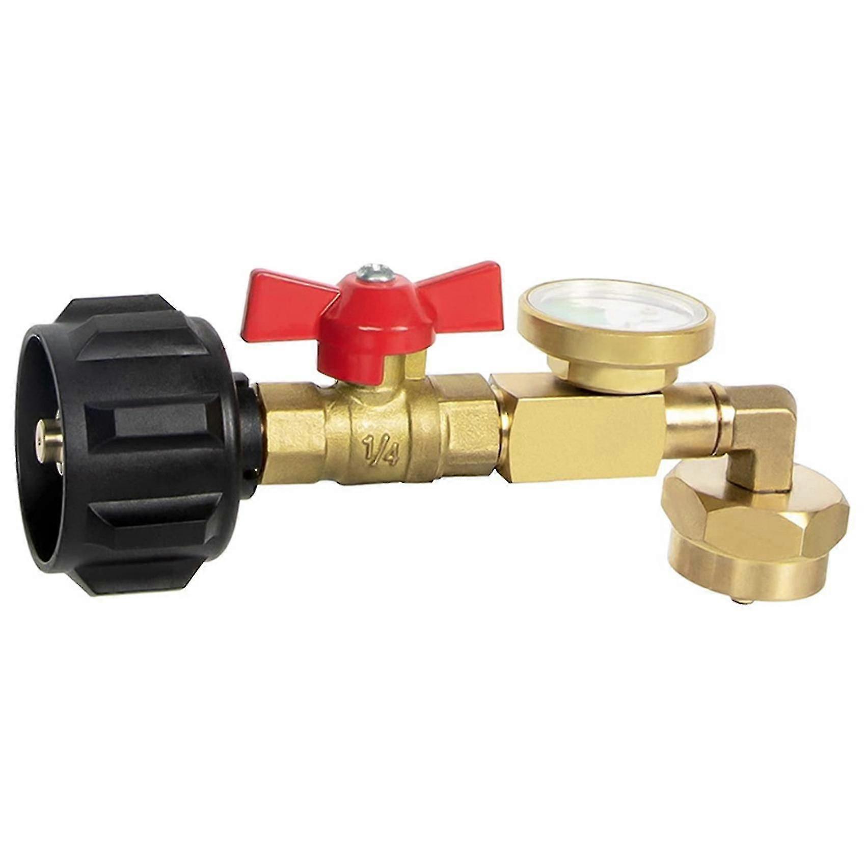 Propangas-fülladapter Mit Ventil Und Manometer, 90-grad-winkeldesign, Ermöglicht Das Befüllen Von 450-g-flaschen Aus Einer 9-kg-flasche.